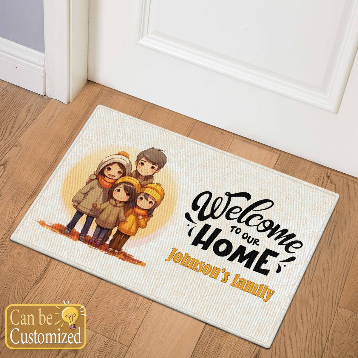Welcome to Our Home with Family of Four - Your Family's Name Door Mat