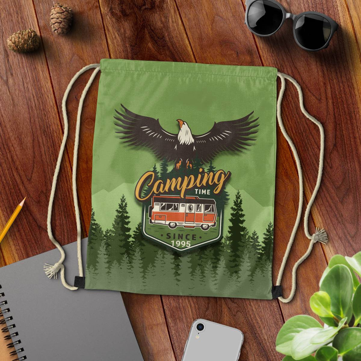 Camping Time Drawstring Bag