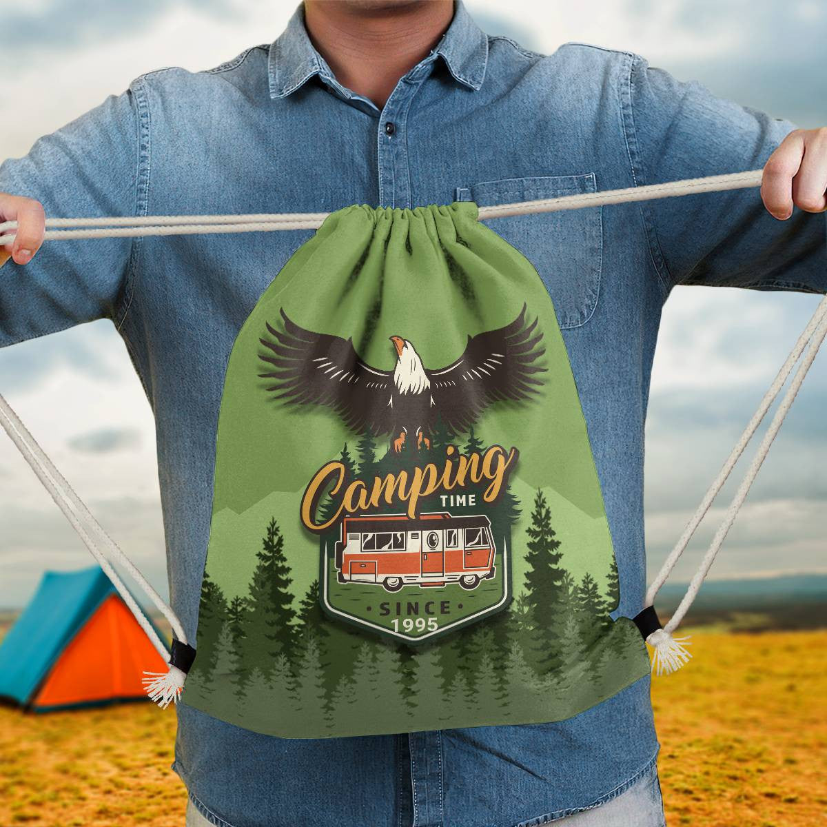 Camping Time Drawstring Bag