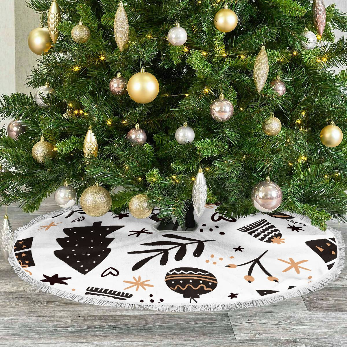 Christmas Pattern Tree Skirt Black&White