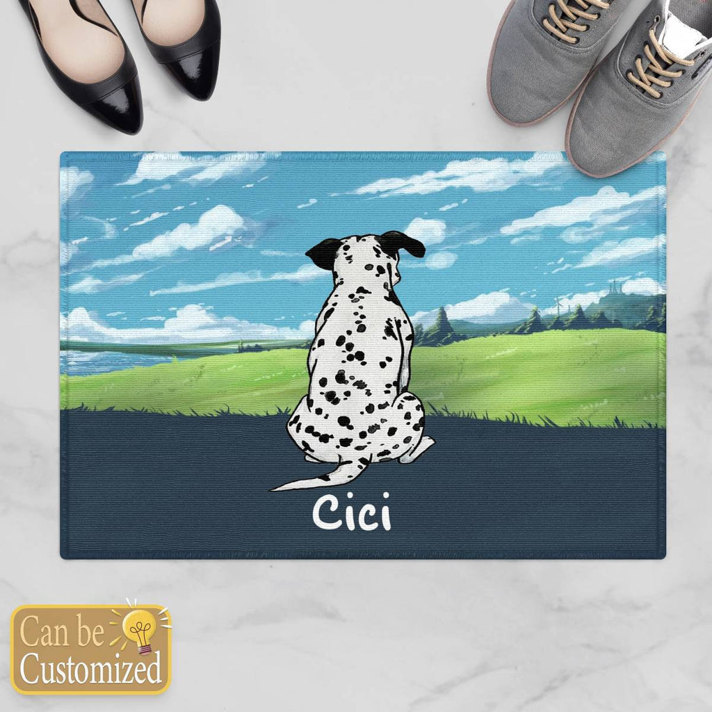 Dog Sitting and Looking at The Sky Door Mat