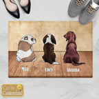 3 Dogs Sitting on The Steps with Names Door Mat