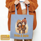 Chibi Close Female Friends with Names Tote Bag