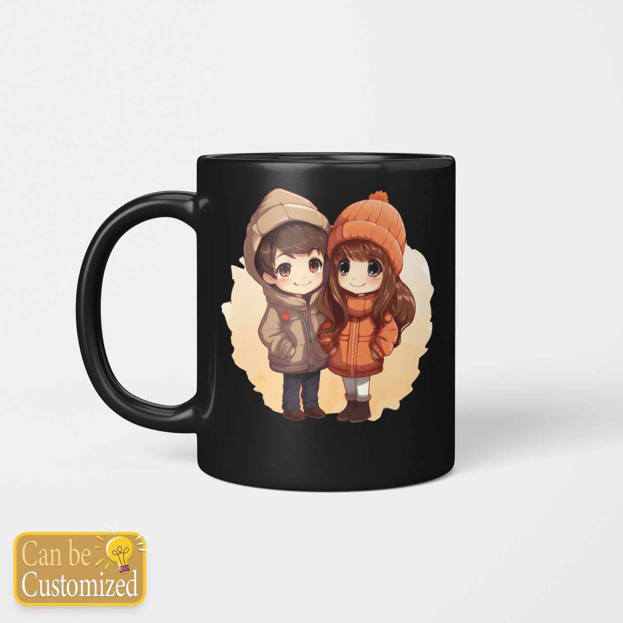 Chibi Warm Couple With Yours Names Beverage Mug