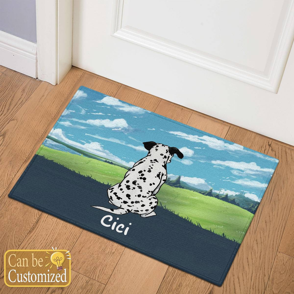 Dog Sitting and Looking at The Sky Door Mat