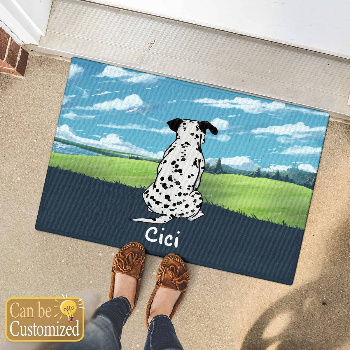 Dog Sitting and Looking at The Sky Door Mat