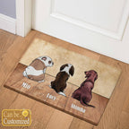 3 Dogs Sitting on The Steps with Names Door Mat