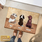 3 Dogs Sitting on The Steps with Names Door Mat
