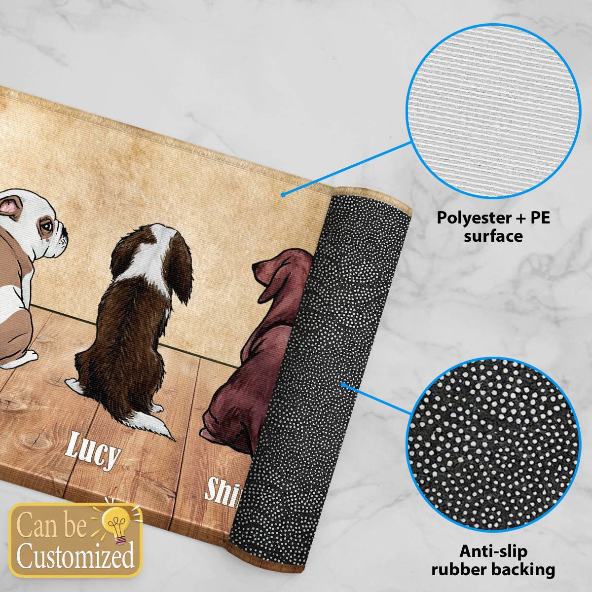 3 Dogs Sitting on The Steps with Names Door Mat