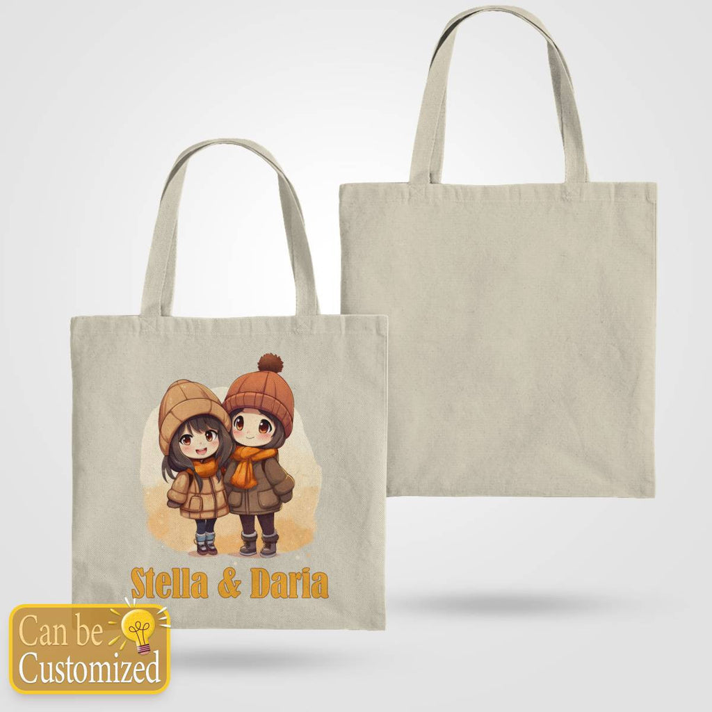 Chibi Close Female Friends with Names Tote Bag