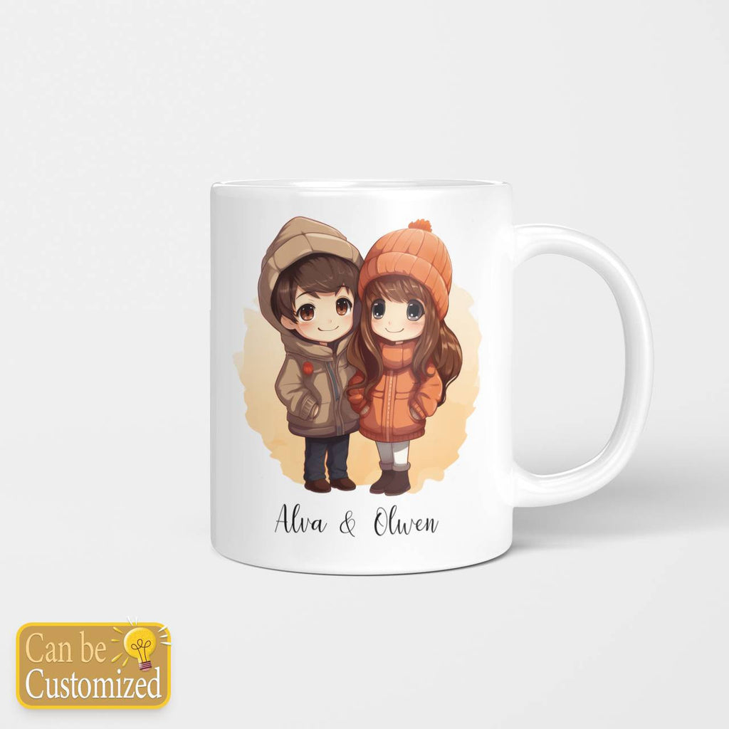 Chibi Warm Couple With Yours Names Beverage Mug