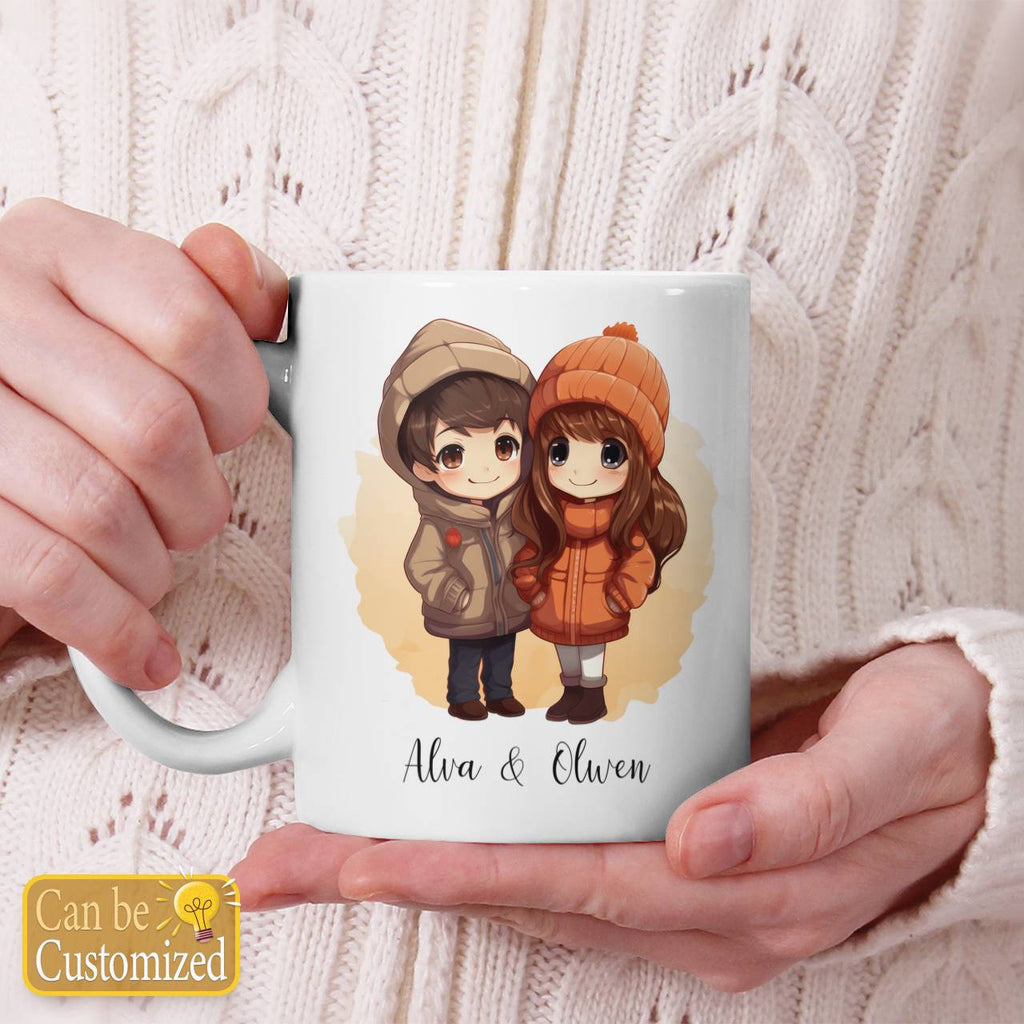 Chibi Warm Couple With Yours Names Beverage Mug