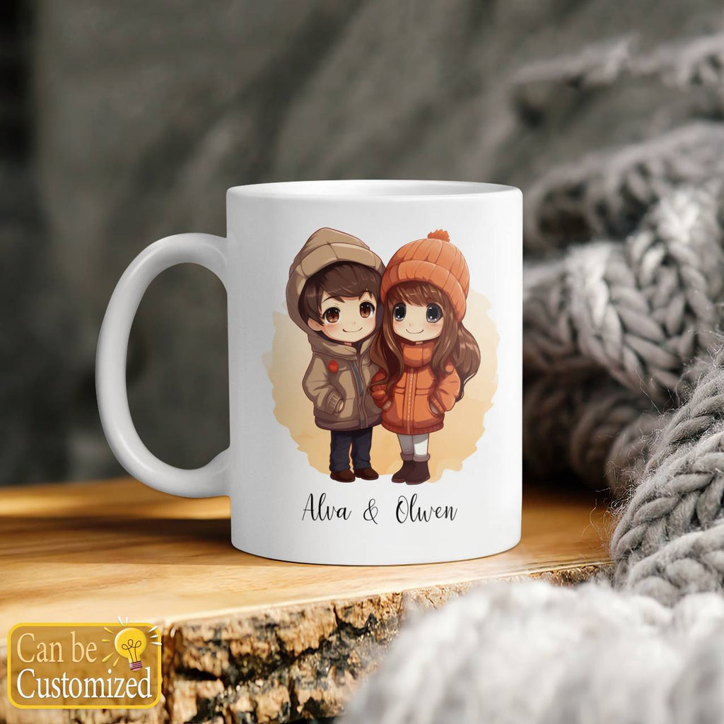 Chibi Warm Couple With Yours Names Beverage Mug