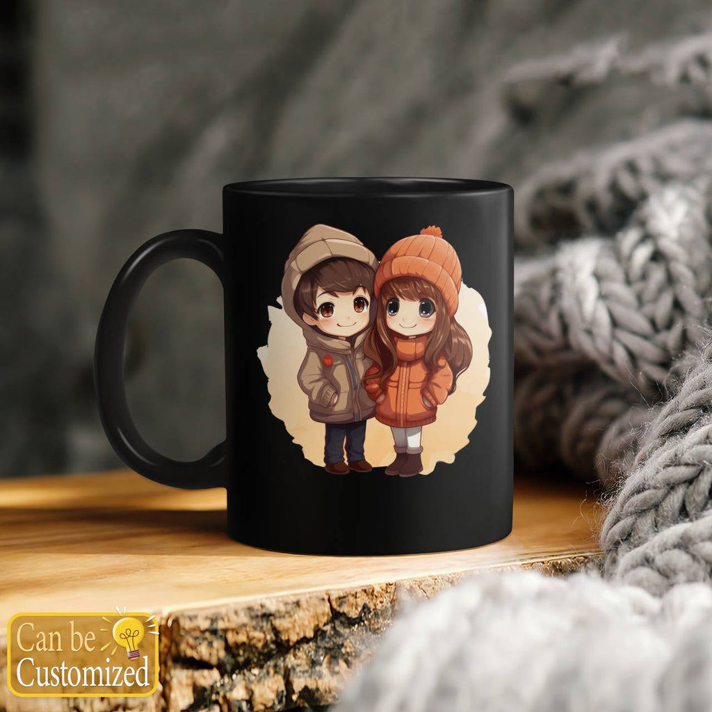 Chibi Warm Couple With Yours Names Beverage Mug